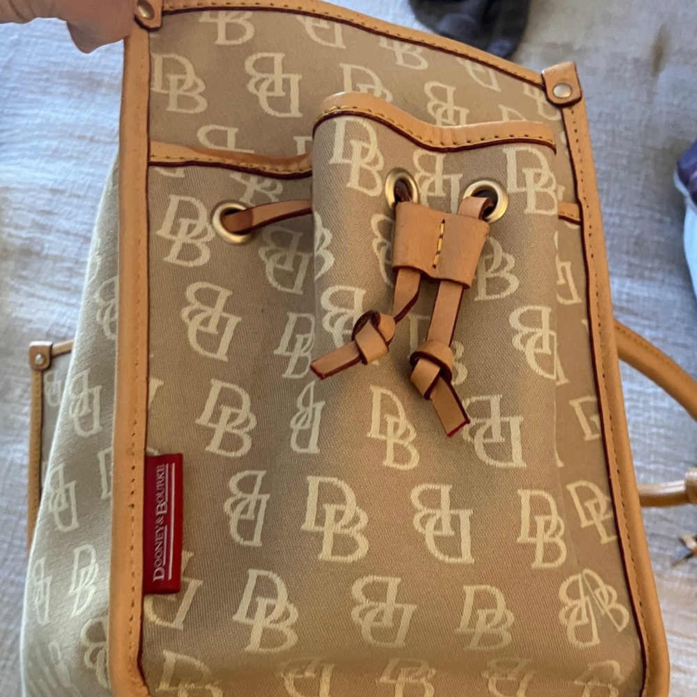 Dooney & Bourke Beige Logo Canvas Tote with Tan Leather Trim - Picture 3 of 8